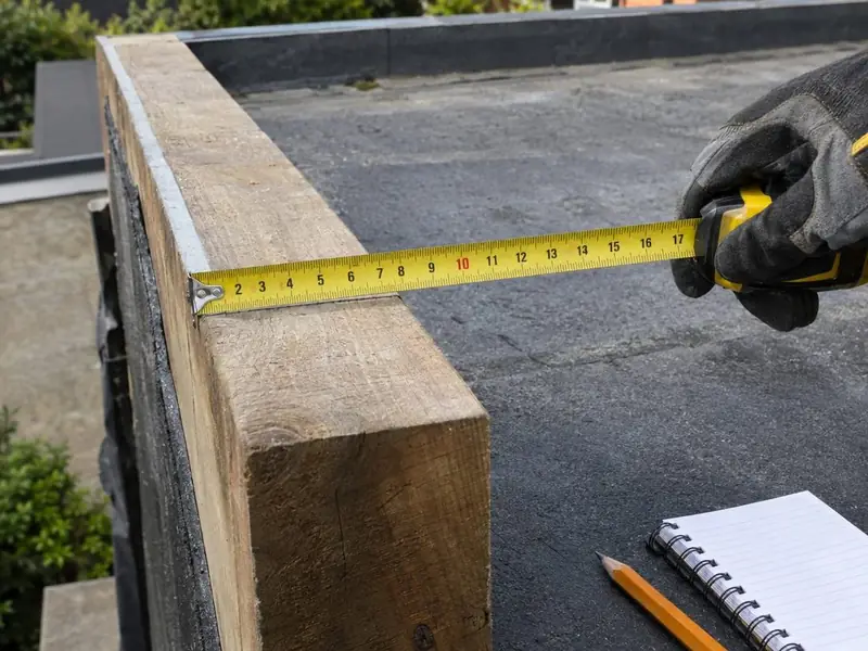 Measuring the outside of a timber kerb with a tape measure