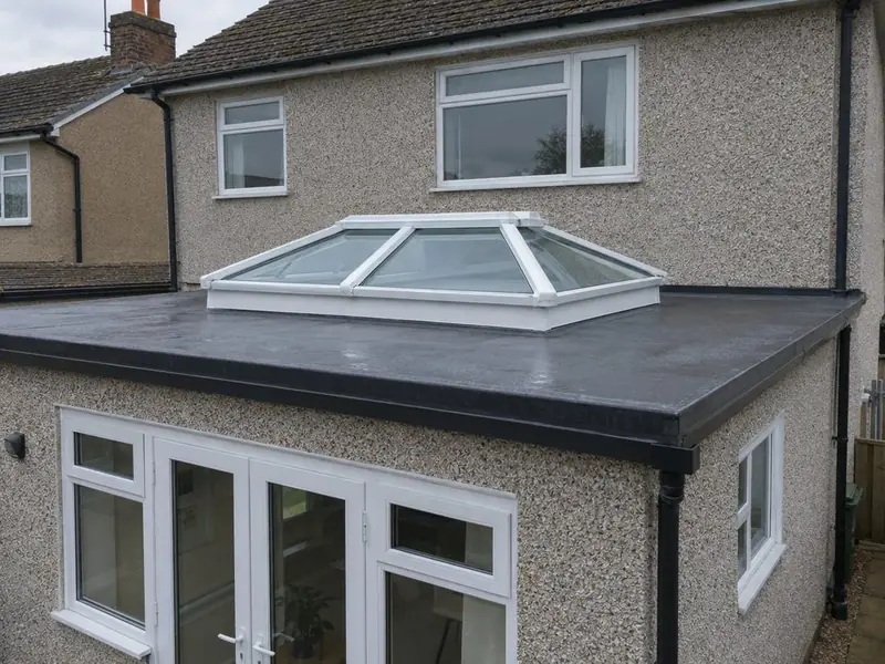 White uPVC roof lantern on a single-storey rear extension
